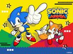  anthro black_eyes canine clothing cute english_text footwear fox fur gloves hedgehog hi_res long_nose male mammal miles_prower multi_tail naoto_ohshima nude open_mouth pointing pointy_ears quills shoes smile sonic_(series) sonic_mania sonic_the_hedgehog star text tongue video_games 