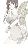  ass blush breasts brown_hair butterfly_wings commentary_request covered_nipples hagino_chiaki highres hinako_note large_breasts no_bra purple_eyes short_hair_with_long_locks sideboob sidelocks simple_background solo watanabegenn white_background wings 