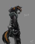  2017 anthro belt blue_eyes clothed clothing english_text equine grey_background hand_in_pocket hoodie looking_at_viewer male mammal panzery25 raik_(glacierponi) side_view signature simple_background solo standing text zebra 