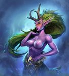  absurd_res antlers areola breasts centaur cervine clothed clothing deertaur equine equine_taur female flower flower_in_hair hair heroes_of_the_storm hi_res horn lunara_(warcraft) mammal nipples plant pointy_ears solo taur topless trassnick 