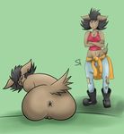  2017 angry anthro anus big_butt boots breasts butt canine clothed clothing crossed_arms digital_media_(artwork) dog ear_piercing female foot_wear footwear fur hair invalid_tag jeans kora_(character) mammal nude pants piercing pussy shirt simple_background small_breasts solo standing standing_tough tank_top thick_thighs torn_clothing v-lines wide_hips 