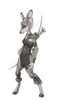  anthro arrow bow_(weapon) celtic cervine clothed clothing dagger deer female greyscale hair hooves mammal melee_weapon monochrome quiver ranged_weapon scifer short_hair solo weapon 