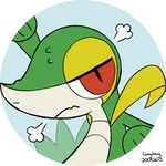  2017 close-up digital_media_(artwork) feral longlevy looking_at_viewer nintendo pok&eacute;mon portrait reptile scalie simple_background snake snivy toony video_games 