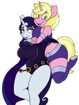  2017 absurd_res alpha_channel anthro anthrofied big_breasts blonde_hair breasts cleavage clothed clothing cosplay costume duo equine female friendship_is_magic hair hi_res horn hug liptick mammal moonlight_raven_(mlp) my_little_pony raven_(teen_titans) simple_background starfire stunnerpony sunshine_smiles_(mlp) transparent_background unicorn 