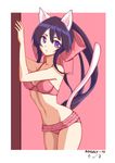  animal_ears blue_hair bow bra breasts cat_ears cat_tail hair_bow highres kuso_otoko long_hair medium_breasts midriff navel noihara_himari omamori_himari panties parted_lips pink_bra pink_panties ponytail purple_eyes tail underwear underwear_only very_long_hair 