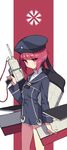  bangs blunt_bangs dress hat highres itsumo_nokoru kantai_collection looking_at_viewer military military_hat military_uniform red_eyes red_hair sailor_collar sailor_dress short_hair solo standing uniform z3_max_schultz_(kantai_collection) 