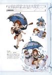  &gt;o&lt; absurdres bare_legs bikini braid brown_eyes brown_hair character_name character_profile character_sheet chibi closed_eyes collarbone flat_chest french_braid glasses granblue_fantasy hair_bun harvin hat highres holding holding_umbrella hood hood_down hooded_jacket jacket leg_up looking_at_viewer minaba_hideo navel non-web_source on_ground open_clothes open_jacket open_mouth page_number pointy_ears running sandals scan scarf short_hair short_sleeves simple_background sitting smile snow snowflakes snowman standing suframare swimsuit thumbs_up translation_request umbrella whistle 