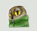  2017 anthro avian beak bird bust_portrait clothed clothing english_text hoodie looking_at_viewer male owl panzery25 portrait signature simple_background solo text white_background yellow_sclera zipper 