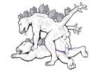  all_fours anal anal_penetration clothing dinosaur doggystyle from_behind_position male male/male penetration penis sex skawinski speedo stegosaurus swimsuit 