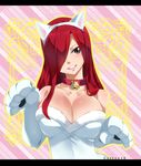  absurdres animal_ears bare_shoulders bell bell_collar breasts brown_eyes cat_ears cat_paws cleavage collar erza_scarlet fairy_tail gaston18 gloves grin highres huge_breasts long_hair looking_at_viewer paw_gloves paws red_hair smile solo teeth 