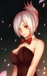  absurdres animal_costume animal_ears bowtie bunny_costume bunny_ears costume exposed_shoulders female gold_eyes highres league_of_legends looking_ahead looking_down petals riven_(league_of_legends) short_hair white_hair 