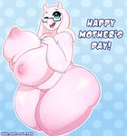  2016 anthro big_breasts boss_monster breasts caprine english_text female goat hi_res holidays horn huge_breasts hyper hyper_breasts long_ears mammal mother mother&#039;s_day nipples nude one_eye_closed open_mouth overweight parent solo somescrub text thick_thighs toriel undertale video_games 