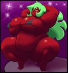  2017 belly big_belly big_breasts big_butt big_hair bikini breasts butt clothed clothing demon digital_media_(artwork) eikasianspire fangs female green_eyes green_hair hair horn huge_breasts humanoid long_hair looking_at_viewer navel not_furry overweight panty_and_stocking_with_garterbelt red_skin scanty smile solo swimsuit teeth thick_thighs wide_hips 
