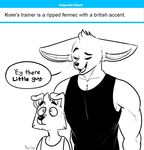  anthro canine clothed clothing duo english_text fennec fox fur hi_res kom komponi male mammal muscular open_mouth shirt sweat tank_top text 