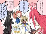  2boys 2girls ahoge bare_shoulders black_hair blush boots brown_eyes brown_hair cloak coat dress eleanor_hume eyes_closed gloves headband jacket laphicet_(tales) long_hair multiple_boys multiple_girls open_mouth red_hair short_hair tales_of_(series) tales_of_berseria tales_of_symphonia thigh_boots thighhighs twintails velvet_crowe very_long_hair zelos_wilder 