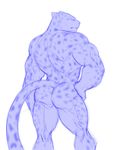  anthro butt feline leopard looking_at_viewer maiofu male mammal monochrome muscular nude rear_view simple_background solo white_background 