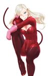  :p blonde_hair blue_eyes boots breasts cat_mask cleavage fake_tail gloves highres kuso_otoko latex looking_at_viewer mask mask_removed medium_breasts persona persona_5 red_footwear red_legwear solo tail takamaki_anne thigh_boots thighhighs tongue tongue_out twintails zipper 