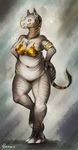  2017 3_toes anthro armlet bedroom_eyes big_breasts big_butt bikini biped black_fur breasts butt cleavage clothed clothing digital_media_(artwork) digital_painting_(artwork) digitigrade ear_chain ear_piercing facial_piercing female front_view fur gold_(metal) gold_jewelry gradient_background grey_background grey_skin hairless half-closed_eyes hand_on_hip hi_res hooved_fingers hooves huge_butt jewelry looking_away mammal necklace nose_chain nose_piercing overweight overweight_female paraceratherium partially_clothed piercing pinup pose quirachen raised_leg rhinoceros seductive signature simple_background skindentation smile solo standing swimsuit tail_ring tail_tuft toes tuft wrinkles yellow_eyes 