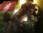  2017 anthro black_nose breasts brown_hair canine detailed_background duo eyes_closed female hair male male/female mammal nipples nitani nude open_mouth penetration sex teeth tongue vaginal vaginal_penetration wolf 