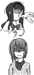  akemi_homura greyscale mahou_shoujo_madoka_magica miki_sayaka spit_take vividgrim 