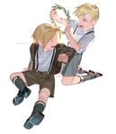  alphonse_elric artist_name bad_id bad_pixiv_id black_legwear blonde_hair brothers brown_jacket brown_shorts child closed_eyes crown edward_elric fullmetal_alchemist glowing grey_shorts grin holy_pumpkin jacket multiple_boys open_mouth playing shirt short_hair shorts siblings simple_background smile suspenders twitter_username white_background white_shirt yellow_eyes 