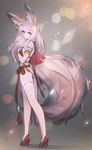  animal_ear_fluff animal_ears ass bad_id bad_pixiv_id blade_&amp;_soul blue_eyes breasts brown_hair dress earrings from_behind full_body hand_on_own_chest high_heels jewelry kneepits large_tail legs long_hair long_tail looking_back ludaf lyn_(blade_&amp;_soul) medium_breasts pelvic_curtain shoes sideboob solo tail thighhighs white_legwear wolf_ears wolf_tail 