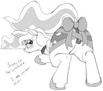  2017 anus blush clitoral_winking clitoris cutie_mark english_text equine feathered_wings feathers female feral food friendship_is_magic greyscale hair horn looking_at_viewer looking_back mammal mcsweezy monochrome my_little_pony presenting princess_luna_(mlp) pussy simple_background solo text white_background winged_unicorn wings 
