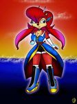 2017 anthro black_nose boots breasts chipmunk cleavage clothed clothing diz395 female fingerless_gloves footwear freedom_planet freedom_planet_2 gloves hair horn long_hair mammal purple_eyes red_hair rodent sally_acorn sash_lilac solo sonic_(series) video_games 