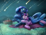  2017 blue_eyes duo equine female friendship_is_magic horn mammal meteor_shower my_little_pony night princess_luna_(mlp) purple_eyes shooting_star silfoe star twilight_sparkle_(mlp) winged_unicorn wings 