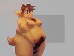  2017 anthro balls belly big_belly big_butt big_thighs blue_eyes body_hair butt chest_hair digital_media_(artwork) ear_piercing flaccid hair hairy_arms hairy_ball hairy_belly hairy_butt hairy_legs happy_trail hi_res horn humanoid_penis invalid_tag male mammal nipple_piercing nipples nude obese overweight penis piercing pubes simple_background slightly_chubby smile solo tehweenus uncut 