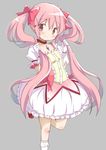  alternate_hair_length alternate_hairstyle bubble_skirt highres kaname_madoka long_hair mahou_shoujo_madoka_magica pink_eyes pink_hair skirt solo standing standing_on_one_leg tsubaki_(tatajd) twintails very_long_hair 