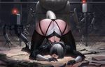  absurdres anal anal_object_insertion anal_tail ass blindfold boots butt_plug fake_tail fence gloves high_heel_boots high_heels highres leotard leshin lips nier_(series) nier_automata object_insertion pod_(nier_automata) robot silver_hair skin_tight skindentation tail thighhighs top-down_bottom-up wide_hips yorha_no._2_type_b you_gonna_get_raped 