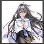  bad_id bad_pixiv_id bangs black_border black_skirt blue_neckwear border closed_mouth collared_shirt commentary_request crying crying_with_eyes_open grey_hair hair_between_eyes hands_together hands_up high-waist_skirt highres light_smile long_hair long_sleeves looking_at_viewer necktie original pencil_skirt plaid plaid_neckwear shiny shiny_hair shirt shirt_tucked_in skirt solo standing tears transparent_border twitter_username very_long_hair watermark white_background white_shirt wind wing_collar yellow_eyes yuitanpo 