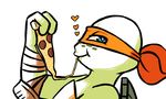  &lt;3 2017 anthro bandanna blue_eyes eating elbow_pads food freckles holding_food holding_object inkyfrog looking_at_viewer male mask michelangelo_(tmnt) pizza reptile scalie shell side_view simple_background smile teenage_mutant_ninja_turtles turtle white_background wraps wrist_wraps 