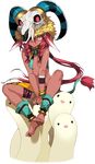  :&lt; animal_ears barefoot bracelet braid breasts dark_skin full_body horns jewelry long_hair midriff monster nyo_(rance) official_art one_eye_covered pink_hair rance_(series) shiny shunin sidelocks sioux sitting skull skull_helmet small_breasts solo tail thigh_strap transparent_background twin_braids v_arms very_long_hair yellow_eyes 