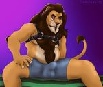  balls bed beer_belly boxer_briefs bulge clothing erection eyewear facial_hair father feline fluffy glasses goatee invalid_tag leather_harness lion male mammal mane morning_wood muscular parent tarolyon underwear 