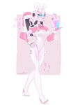  1girl arcee breasts bunny_ears bunnysuit cleavage drinks fishnet_pantyhose high_heel_boots lipstick solo thigh_boots transformers transformers_animated 