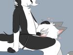  &lt;3 ambiguous_gender anthro bee_the_cat black_fur blush bulge cat clothing eyes_closed feline fur green_eyes grey_fur hair hand_on_head jockstrap male male/ambiguous mammal musk muskplay nipples qtipps sitting sniffing underwear white_fur white_hair 