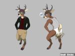  anthro antlers biped black_nose cervid clothing diaper feces front_view fur hair hirsche_(diaperedglowwolf) horn mammal messy_diaper multiple_scenes onomatopoeia pants pooping rear_view scat shirt smallcircles soiling soiling_diaper solo sound_effects 