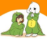  anthro asriel_dreemurr caprine chara_(undertale) child clothing costume cub cute female fur goat human male mammal onesie pajamas semi undertale video_games white_fur young 