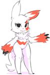  2017 anthro black_eyes blush breasts claws featureless_breasts featureless_crotch female fur hearlesssoul looking_at_viewer nintendo nude pok&eacute;mon red_fur simple_background solo standing video_games white_background white_fur zangoose 