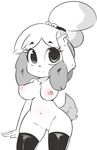  2017 animal_crossing anthro blush breasts canine clothing dog female hearlesssoul isabelle_(animal_crossing) legwear looking_at_viewer mammal mostly_nude navel nintendo nipples pussy smile solo standing stockings video_games 