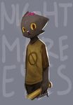  2017 anthro baseball_bat cat cheek_tuft clothed clothing english_text feline female grey_background holding_object looking_at_viewer mae_(nitw) mammal panzery25 red_eyes signature simple_background solo standing text tuft yellow_sclera 