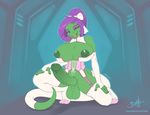  2016 absurd_res anthro areola armwear balls big_balls big_breasts big_penis bonk breasts clothing corset crouching dickgirl elbow_gloves erection erica exposed_breasts eyeshadow furgonomics garter_straps gloves green_balls green_nipples green_penis grin hair hair_bow hair_ribbon hair_up hi_res humanoid_penis intersex legwear lingerie lizard looking_at_viewer makeup nipples open_mouth open_smile penis pink_hair ponytail purple_eyes purple_hair reptile ribbons scalie small_waist smile solo stockings tail_clothing thigh_highs 