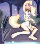  angel_(lady_and_the_tramp) anthro anthrofied big_breasts breasts canine convenient_censorship cute disney dog eyes_closed featureless_crotch female fur lady_and_the_tramp lake lying mammal navel night nude outside solo spritermx tongue tongue_out 
