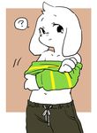  anthro asriel_dreemurr caprine caught child clothed clothing cub cute fur goat male mammal semi topless undertale undressing video_games white_fur young 