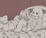  anthro asriel_dreemurr bed bottomless caprine chara_(undertale) child clothed clothing cub cute female fur goat human male mammal pants_pull semi undertale undressing video_games white_fur young 