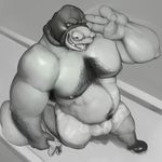  2017 abstract_background anthro anthrofied arm_hair armpit_hair athletic bag balls biceps big_nose black_and_white body_hair boxers_(clothing) bulge bunny_underwear chest_hair clothed clothing facial_hair front_view fur hair hairy happy_trail hi_res hippopotamus leg_hair looking_at_viewer male mammal mask money_bag monochrome monster mostly_nude muscular mustache navel nipples partially_clothed penis pig_goat_banana_cricket quorum-s robber robbery saliva salute simple_background skimpy slightly_chubby smile solo standing swimming_trunks swimsuit tongue topless underwear walking 