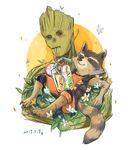  armor bananacat_(artist) bendy_straw beverage claws flower food fruit groot guardians_of_the_galaxy mammal marvel plant raccoon rocket_raccoon straw 