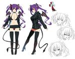  ass_visible_through_thighs bare_shoulders bikini bikini_top black_bikini black_legwear blush boots breasts character_sheet cleavage collar cross-laced_footwear demon_girl demon_tail demon_wings expressions groin high_heel_boots high_heels jacket keita_(tundereyuina) knee_boots lace-up_boots large_breasts long_hair looking_at_viewer multiple_views navel original purple_hair red_eyes shoes simple_background sketch skindentation smile swimsuit tail thighhighs white_background wings 